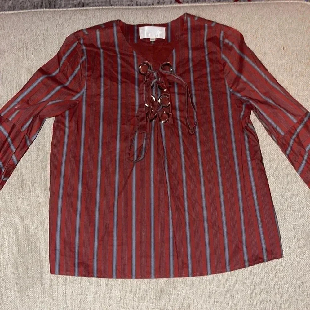 J.O.A. Los Angeles Striped Tunic Blouse Puff Sleeves - medium. L